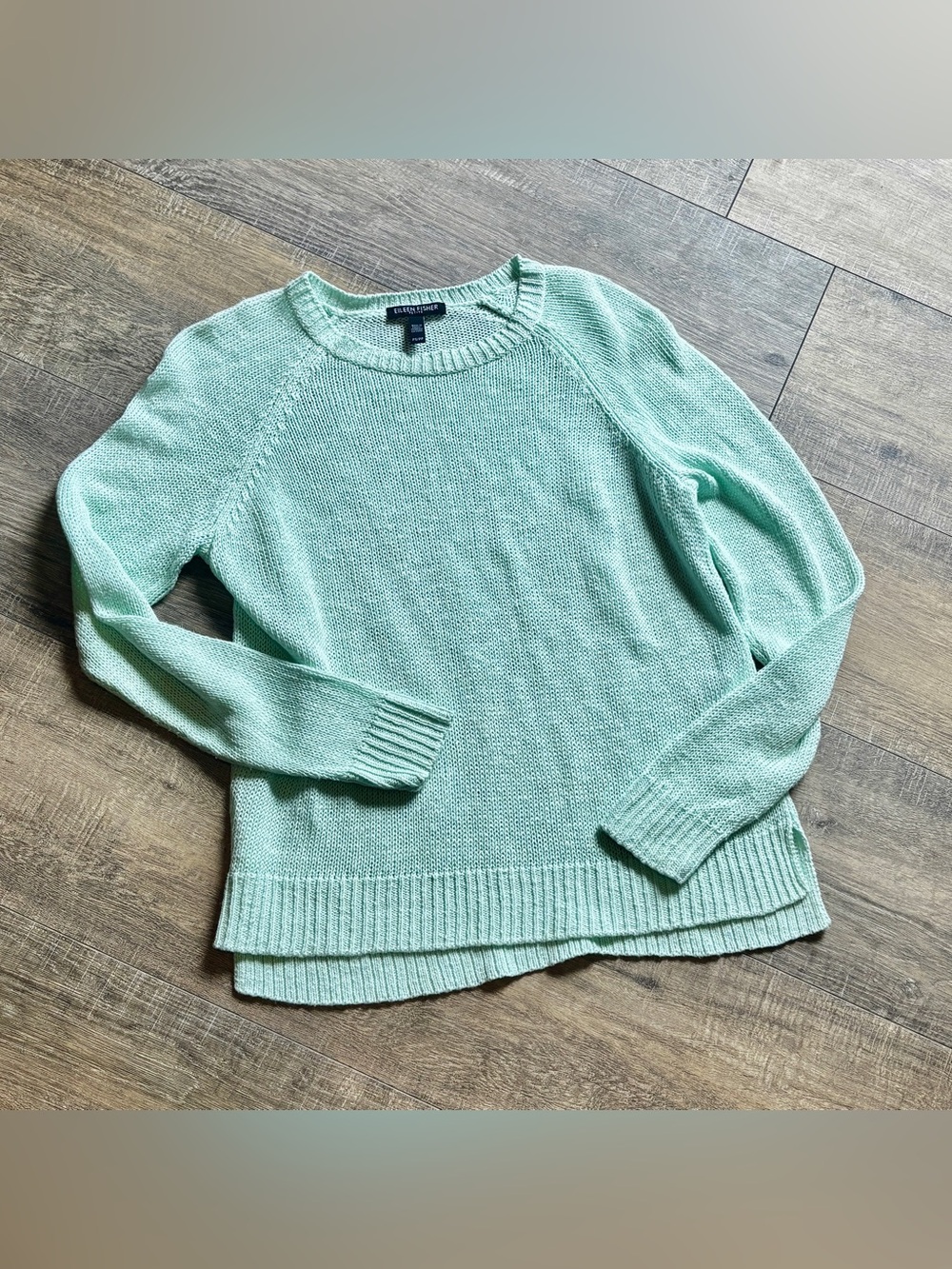 Eileen Fisher Organic Linen Cotton Mint Green Knit Sweater Petite PP